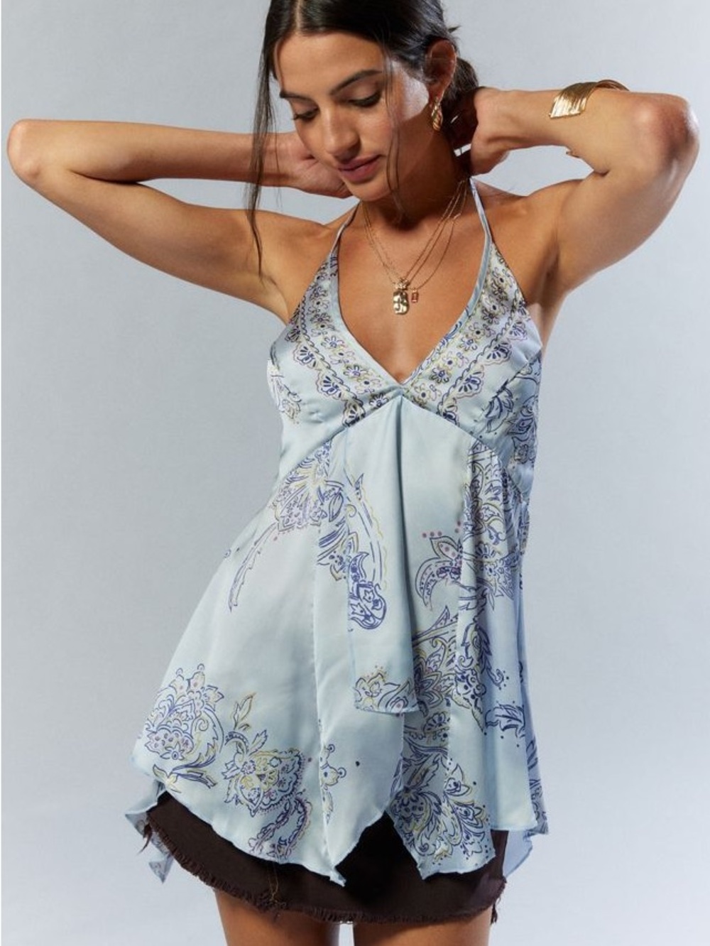 Urban Outfitters Botanical Light Blue Paisley Halter